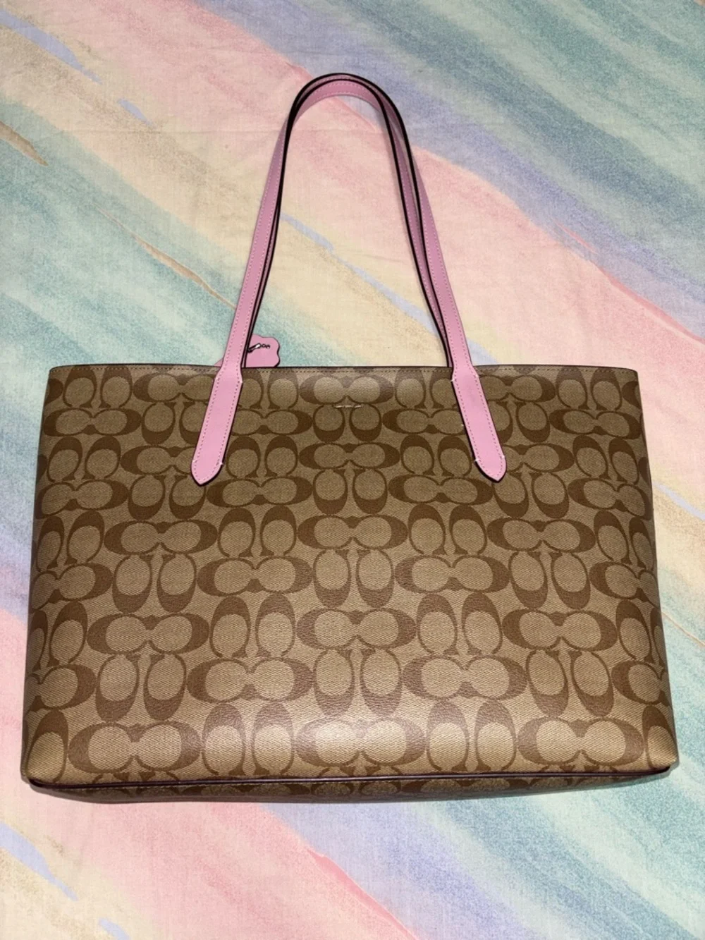 Coach city tote bag in signature Tan / pink - Picture 3 of 10